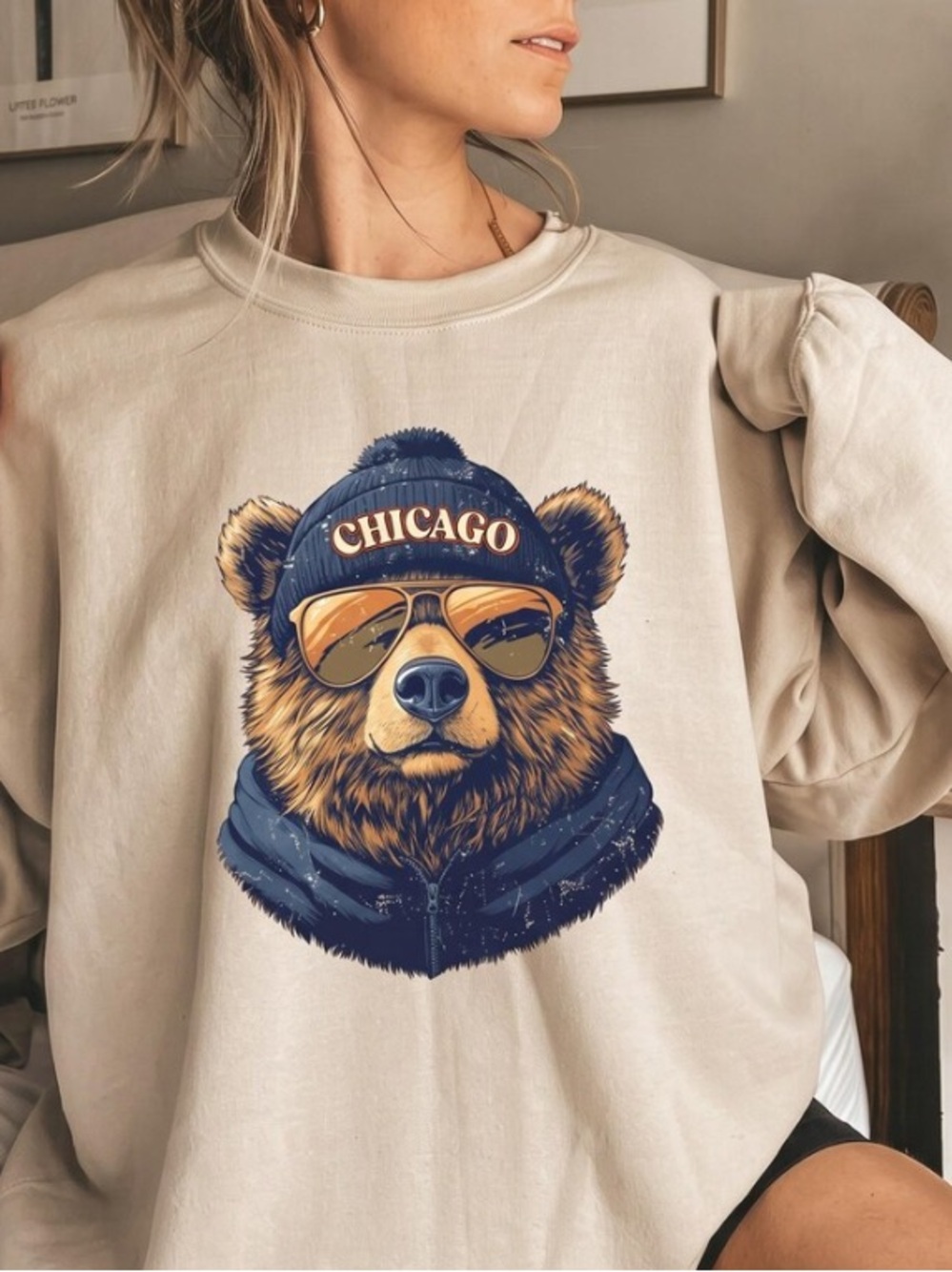Vintage Chicago Football Bear Sweatshirt, Retro Football Pullover